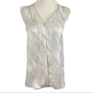 VERA WANG White Gray Sleeveless V-neck Flowy Top